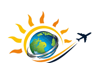 Spirit of India Holidays logo emblem — sun, globe and aircraft
